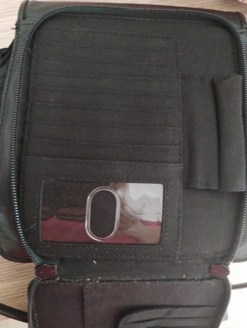 Fossil Black Leather Small Multi Organizer Crossbody Bag